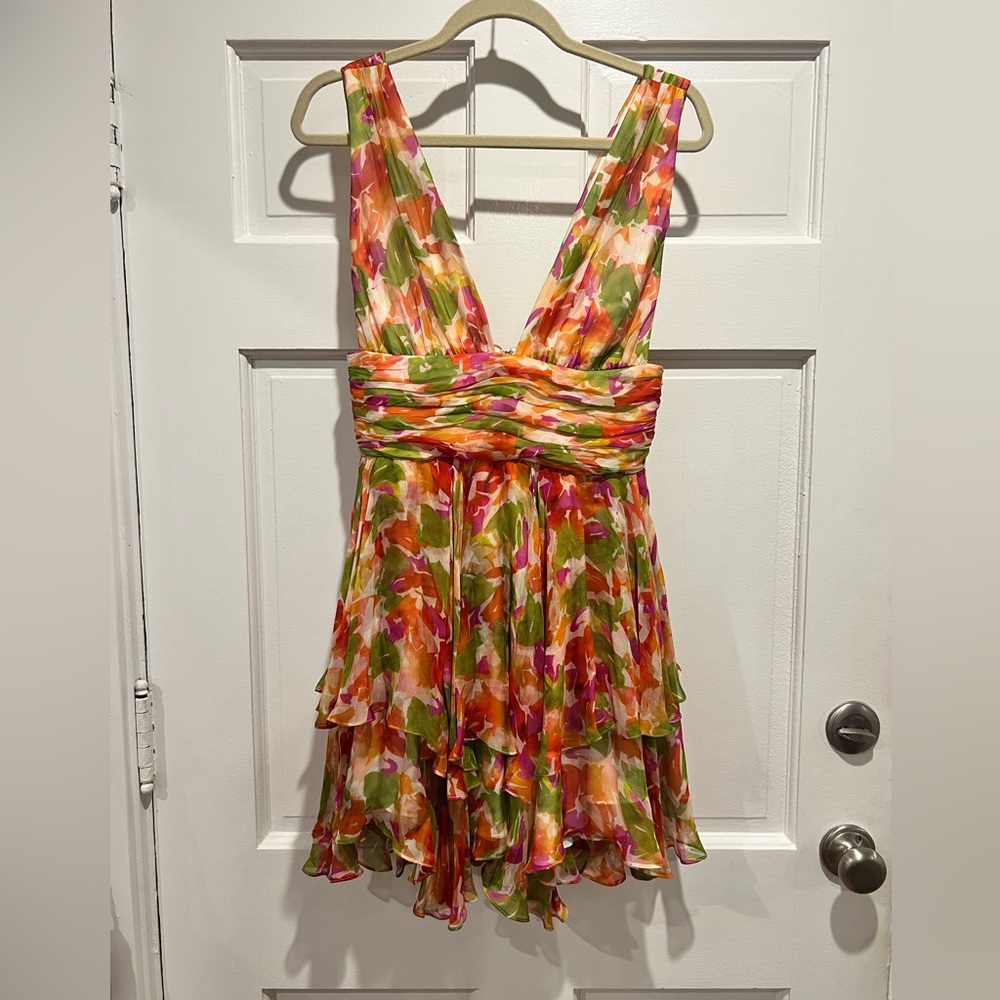 Caroline Constas Paros Printed Silk-blend Chiffon Mini Dress, Size S